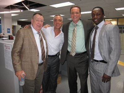 Bosch on set, left to right: Troy Evans, Titus Welliver, Gregory Scott Cummins, Jamie Hector